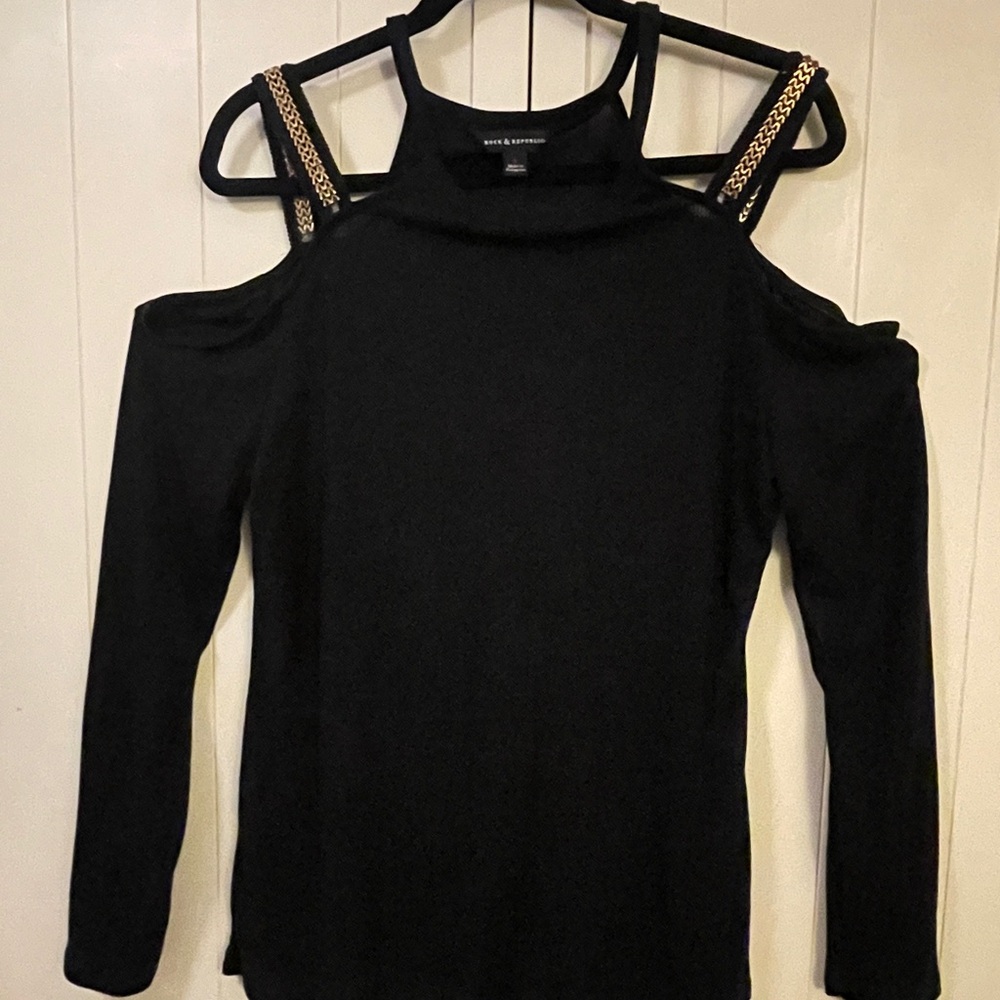 Rock & Republic Black Top with Gold Chain Straps